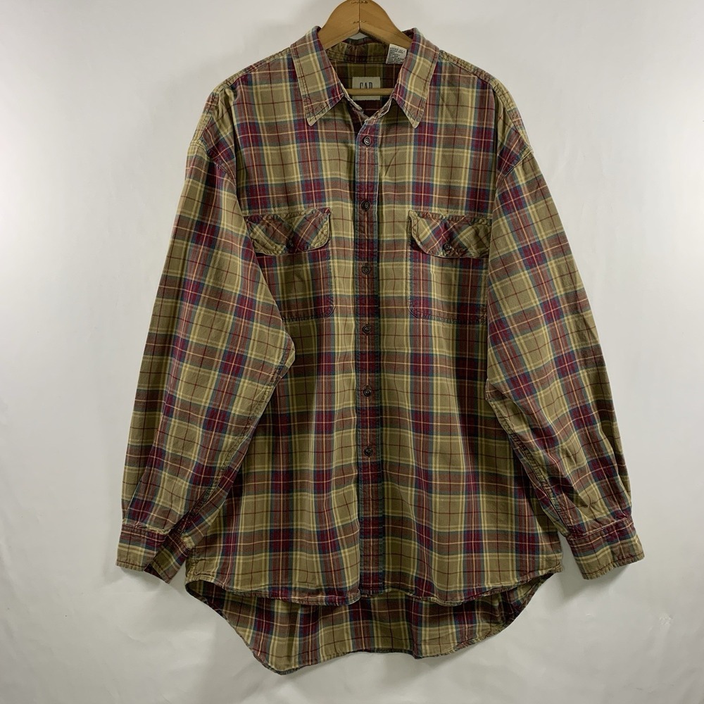 VTG GAP Mens Plaid Cotton Twill Button Shirt XL Workwear Heritage Preppy Grunge